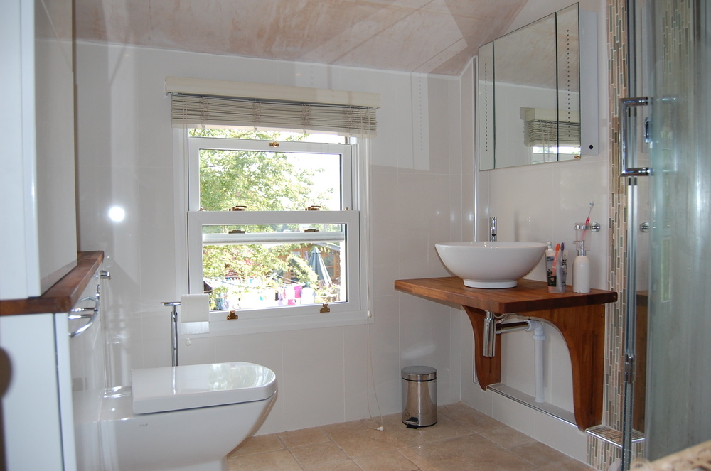 Shower room with wood detailing