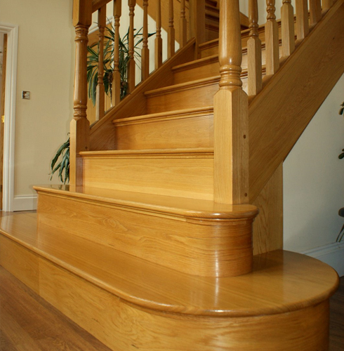 Newly installed and varnished wooden staircase
